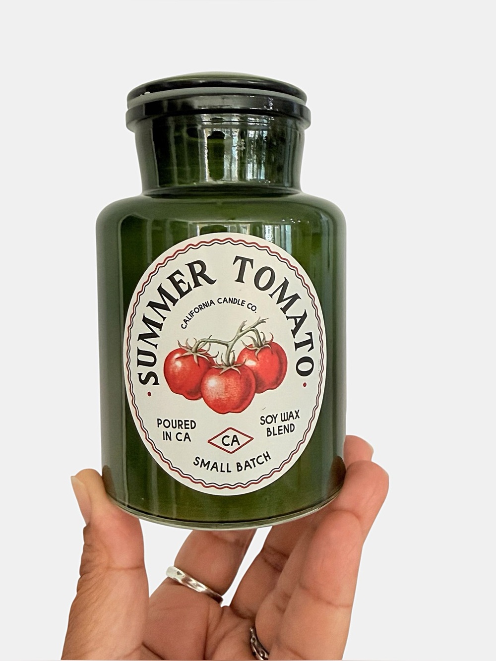Leoben Company Summer Tomato Soy Wax Scented Candle - Green Apothecary Jar
